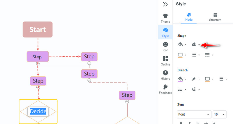 Edita la forma del node