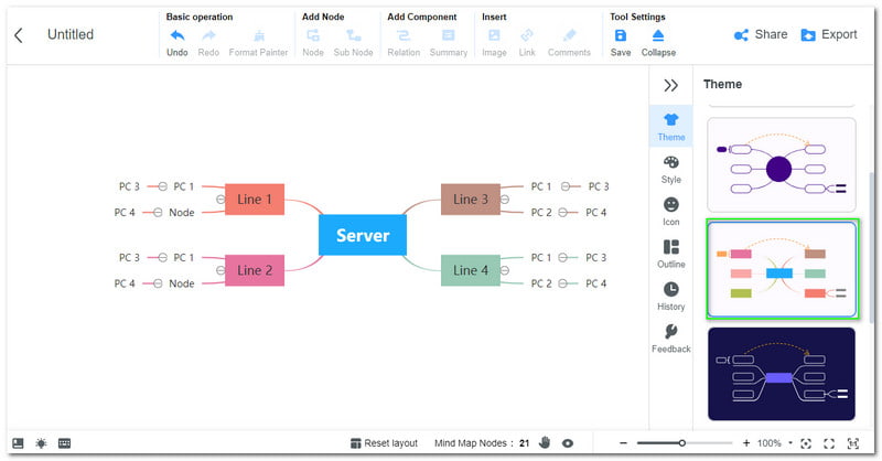 MindOnMa Uusi MindMap Lisää teema