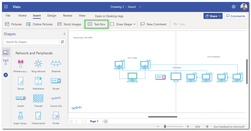 Visio Basic tarmoq diagrammasi matn qo'shish