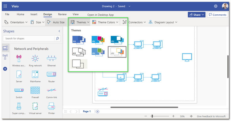 Diagrama de rede de Visio Basic Engadir tema