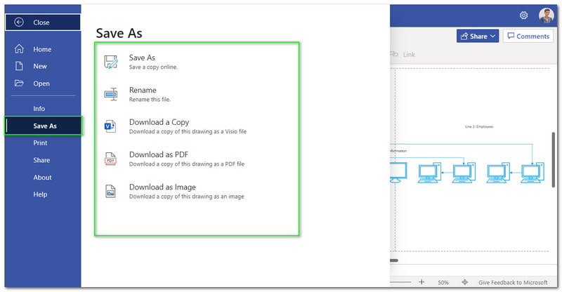 Visio 基本ネットワーク ダイアグラムの保存