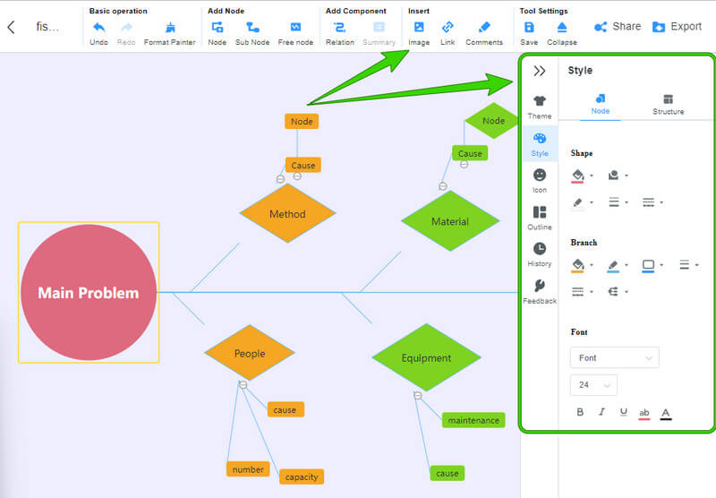 Sección de personalización de MindOnMap