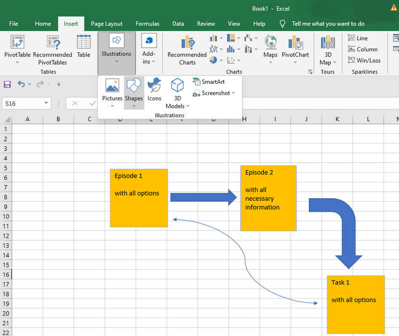 Wybór kształtów programu Excel