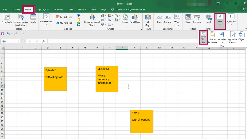 Excel-tekstilaatikon valinta