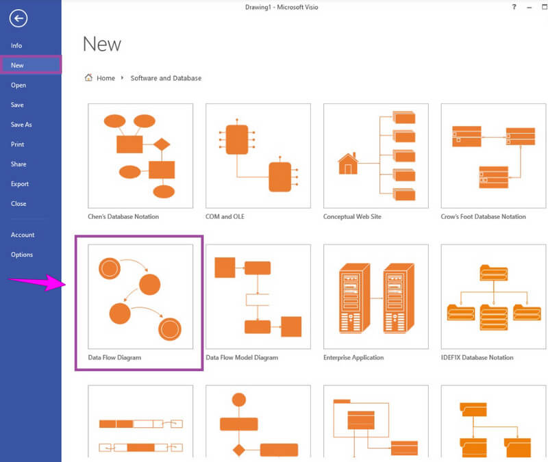 تحديد جديد من Visio