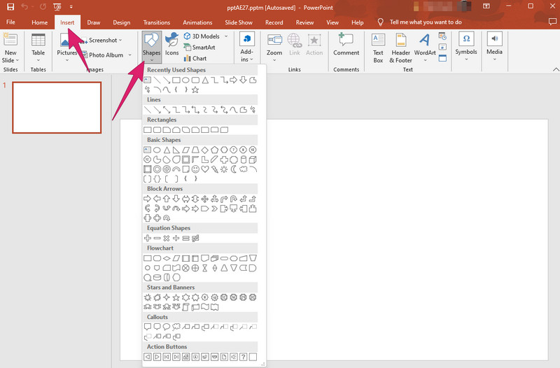 PPT Insert Shapes Section