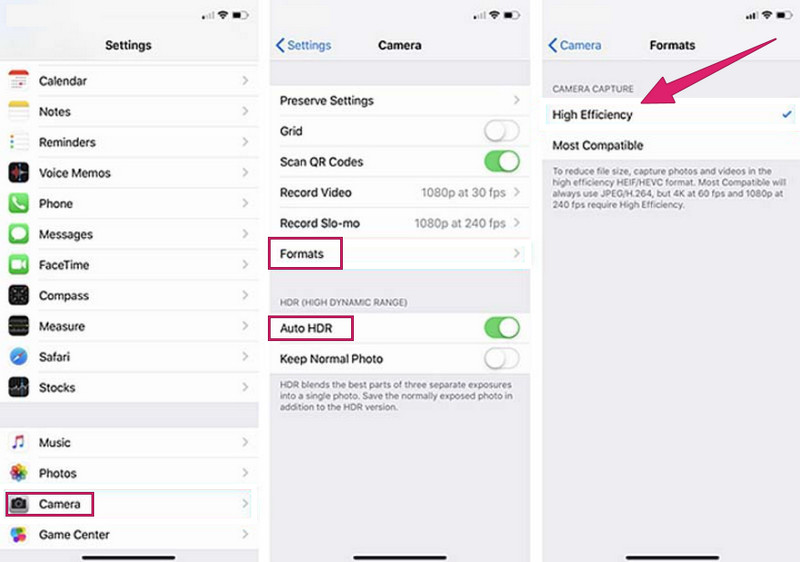 Opcions de format de configuració de l'iPhone