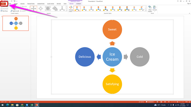 Powerpoint Saglabāt burbuļa karti