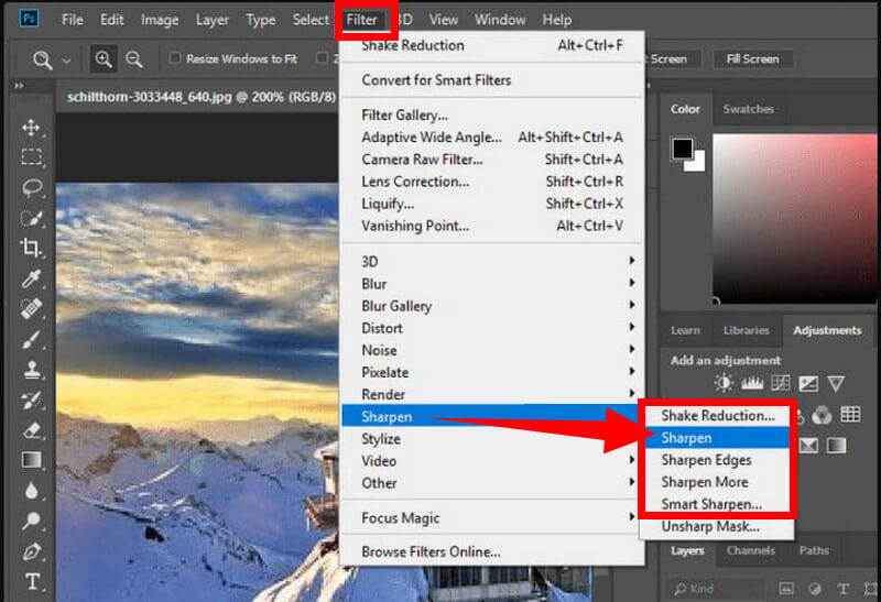 Photoshop Sharpen сонголт