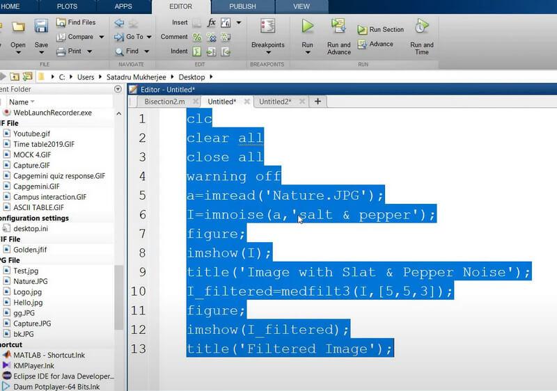 รหัสคำสั่ง MatLab