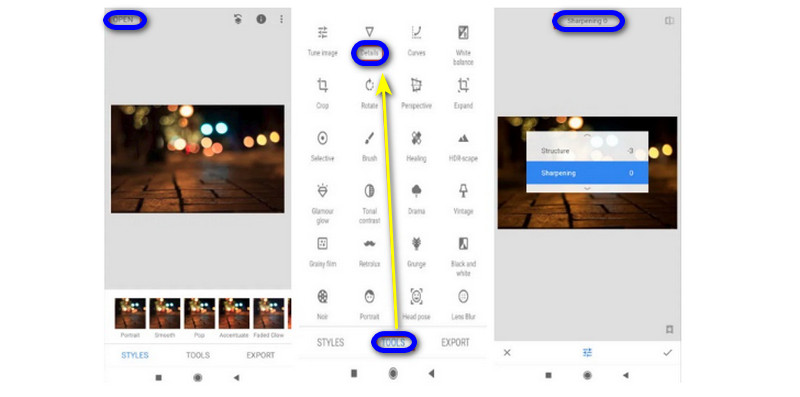 Snapseed Android અનબ્લર ઈમેજ