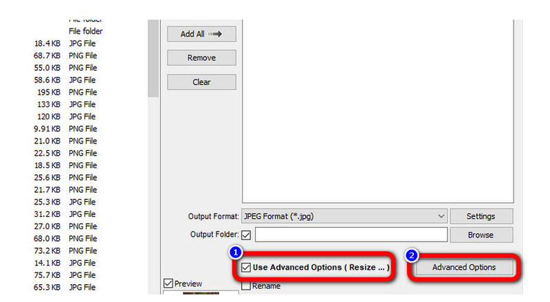 Kasutage Advance Option nuppu