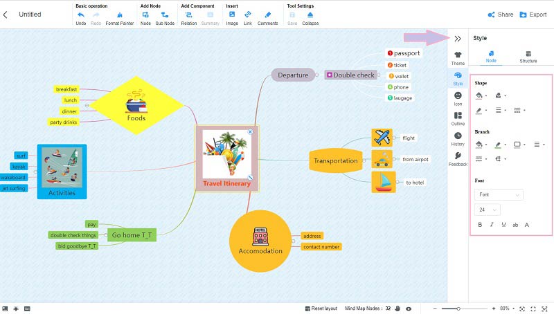 Cor de inserção do mapa mental do diagrama de aranha