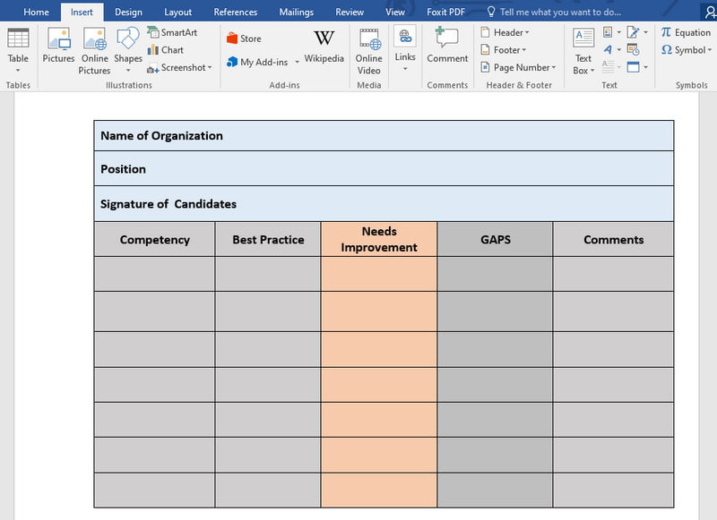 Word Gap Analysis Template