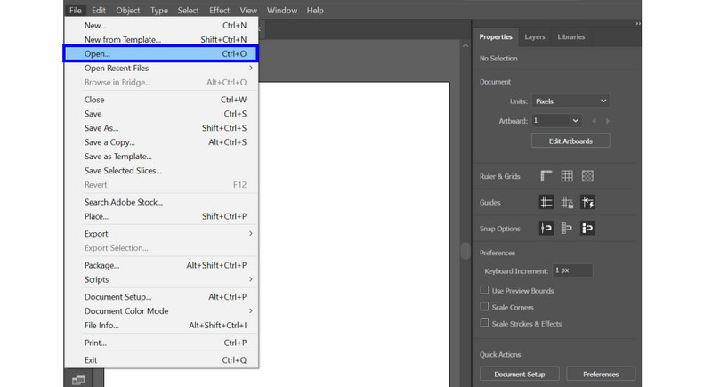 เปิดไฟล์ใน Illustrator