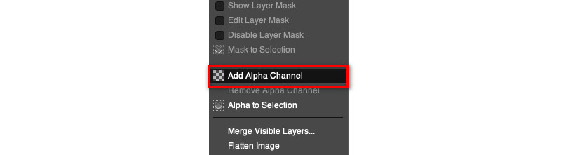 Odaberite opciju Dodaj alfa kanal