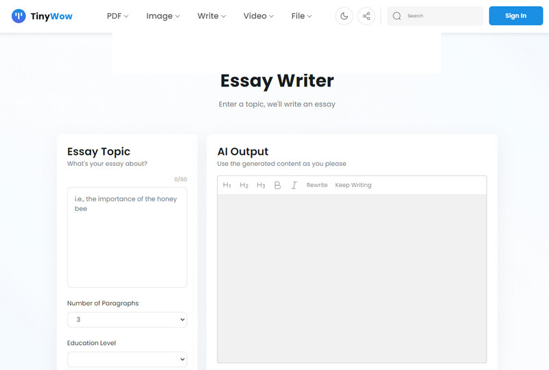 Tinywow ai Essay Generator