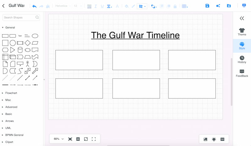 Mindonmap Ajouter une forme Ligne de temps de la guerre du Golfe