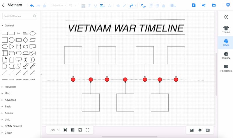 Mindonmap Dodaj kształt Wietnam Wojna Timeline