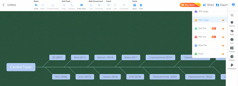 Exportation de la chronologie Mindonmap pour iPhone