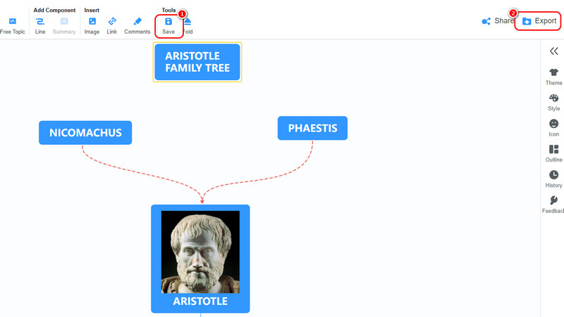 Uložit rodokmen Aristotela Mindonmap