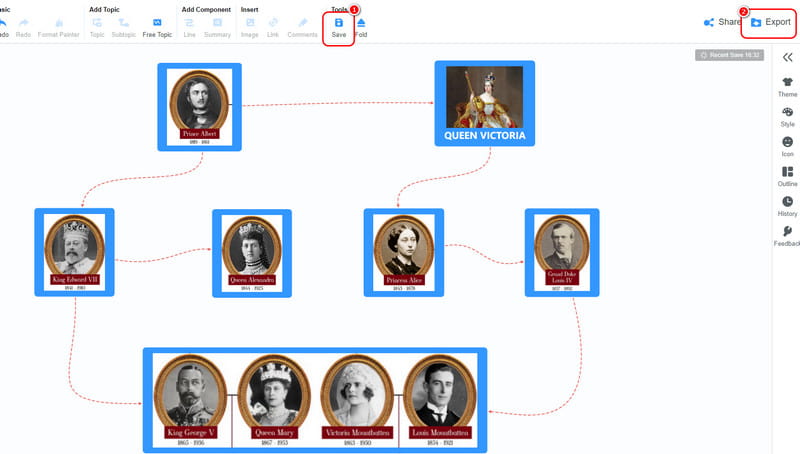 Guardar el árbol genealógico de Victoria en Mindonmap