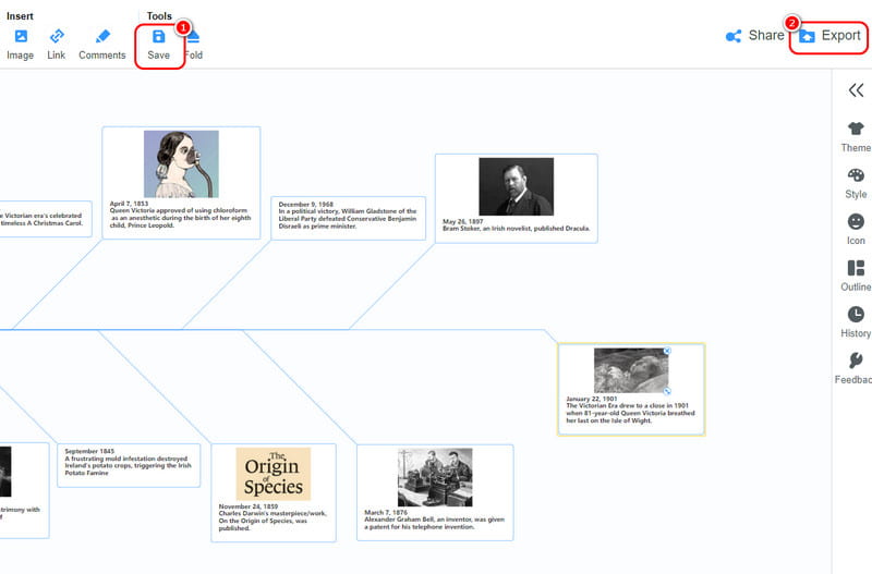Guardar la línea de tiempo victoriana en Mindonmap