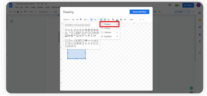 Вставка фигур в Google Docs