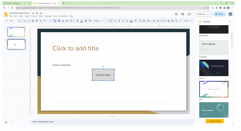 Google Slides Добавить центральную тему