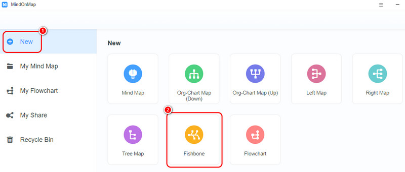 תבנית חדשה של Fishbone ב-Mindonmap